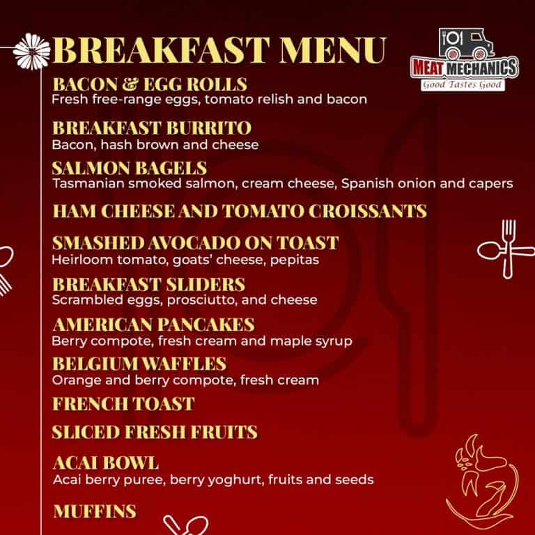 Deli lunch menu with a variety of catering dishes.