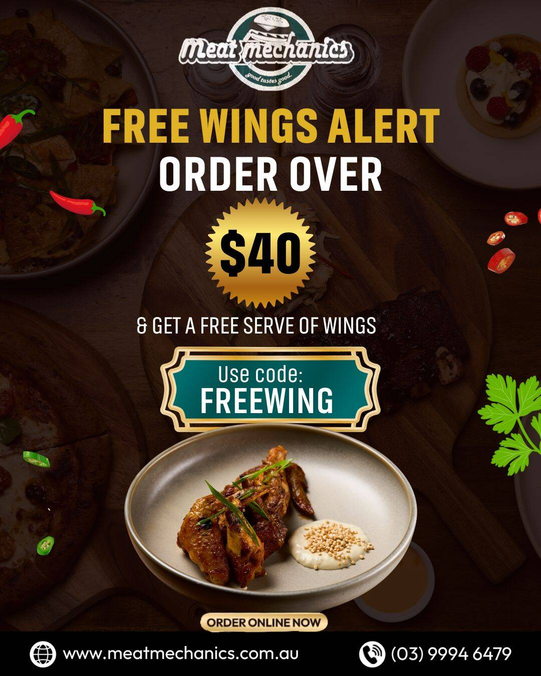 Free wings offer: order over $40 and use code FREEWING